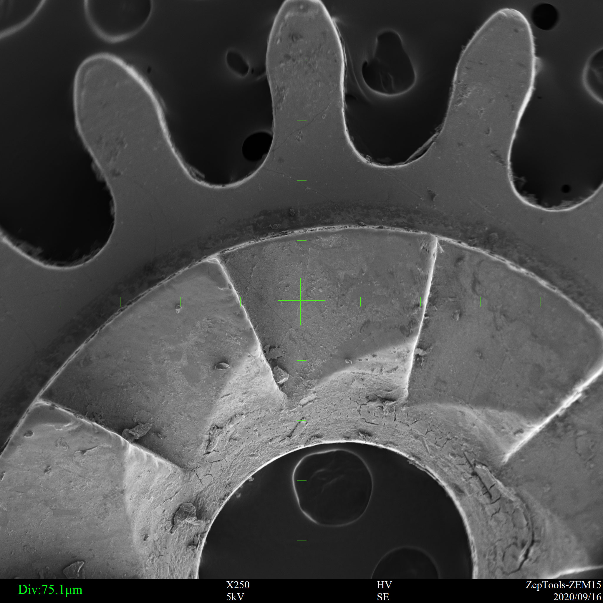 臺式掃描電鏡下齒輪樣品（會議現(xiàn)場拍攝）